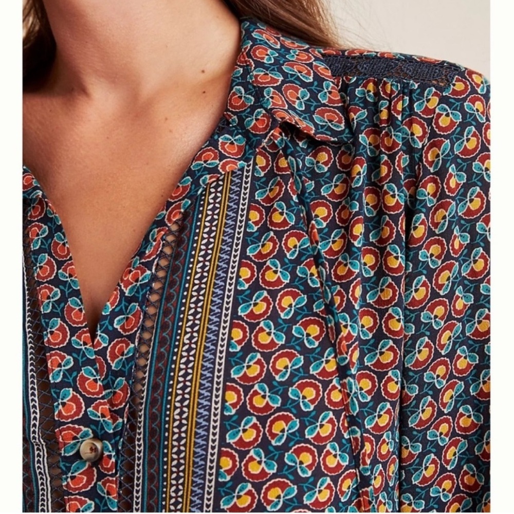 MAEVE Anthropologie Janice Flounced Peasant Blouse Boho Floral Peplum Size 8 - Picture 2 of 10